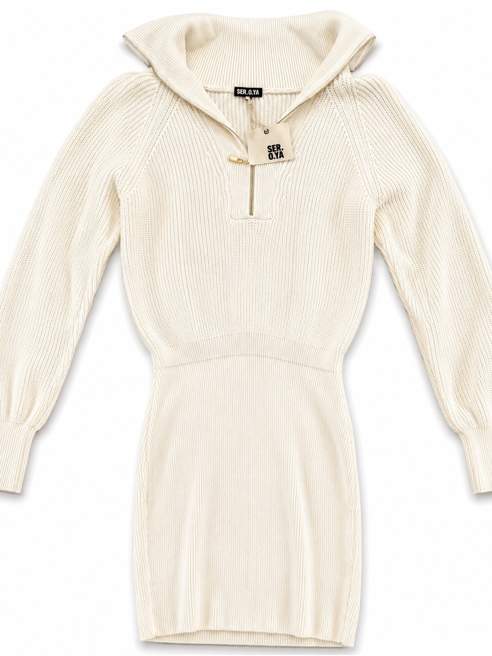 SER.O.YA Cream Knit Half-Zip Midi Dress
